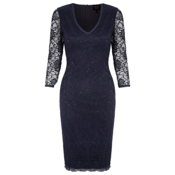 LIKE NEW BANANA REPUBLIC Navy Blue Dress w/Metallic Lace - Picture 8 of 9